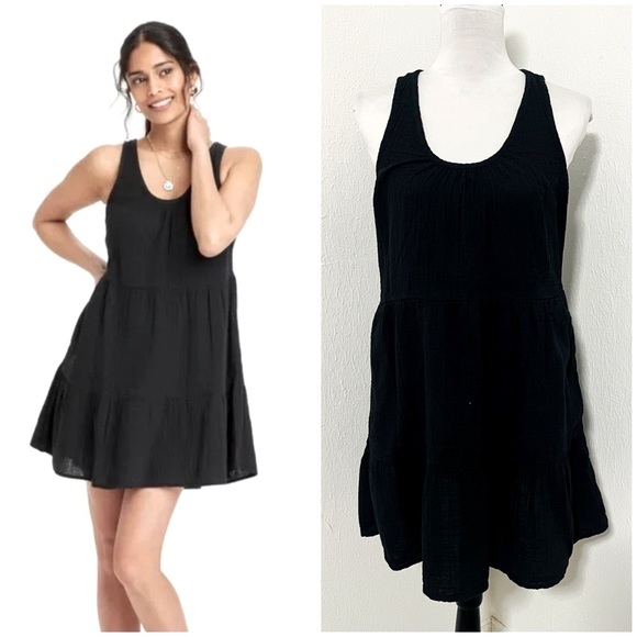 Universal Thread Women’s Medium Black Mini Sleeveless Textured Dress, Pockets - Picture 1 of 8